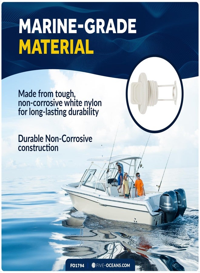 Five Oceans Captive Garboard Drain Plug, for 1-Inch Transom Hole, Oval Shape, Thread with Rubber Washer Gaskets, White Nylon - FO1794 - Image 2